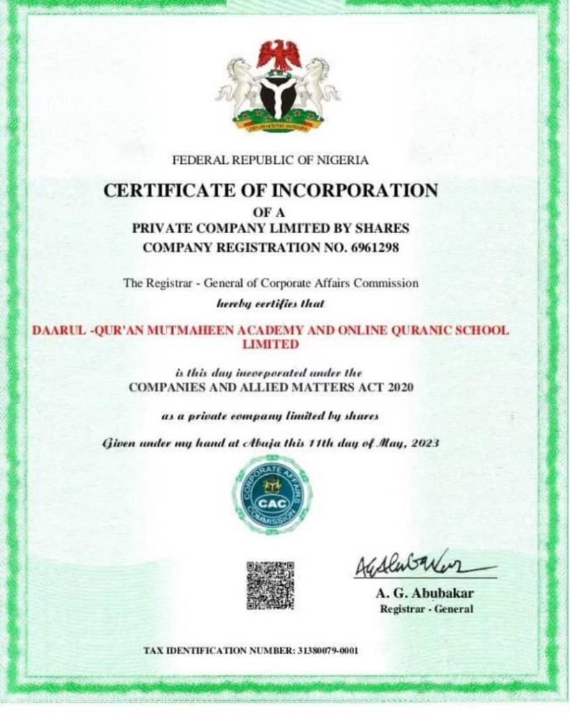 certificate cac daarul quran